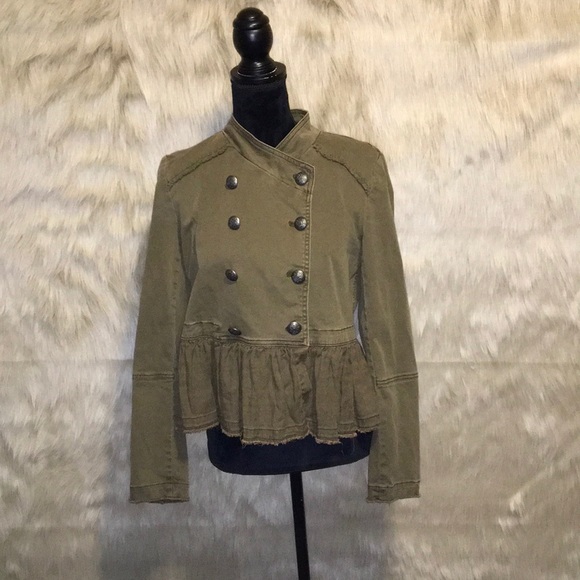 Free People Jackets & Blazers - Free People Green Military Ruffles Jacket Size S